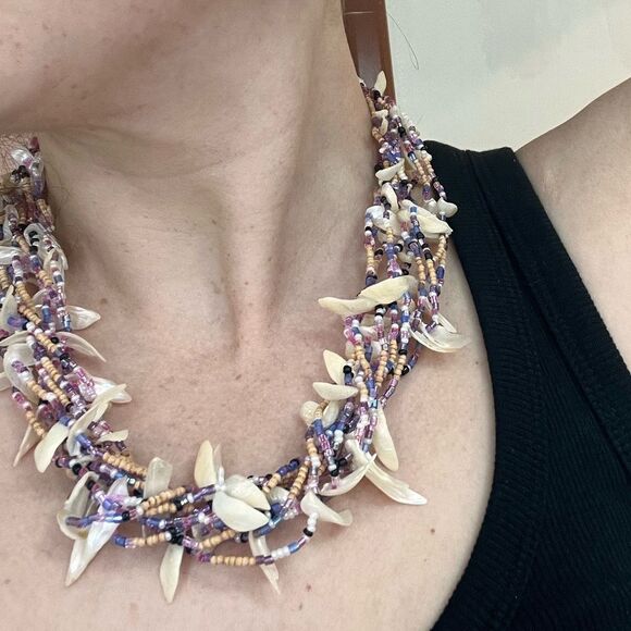 VTG Coastal Mermaid Shell Chip Seed Bead Necklace Mother Pearl Indie Boho 19.5” - Picture 12 of 12